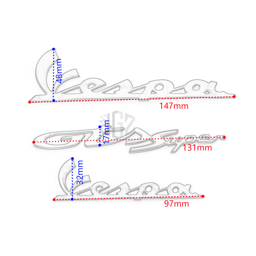 Bộ hình dán tem Vespa GTS gồm 3 chữ thiết kế màu đen độc đáo