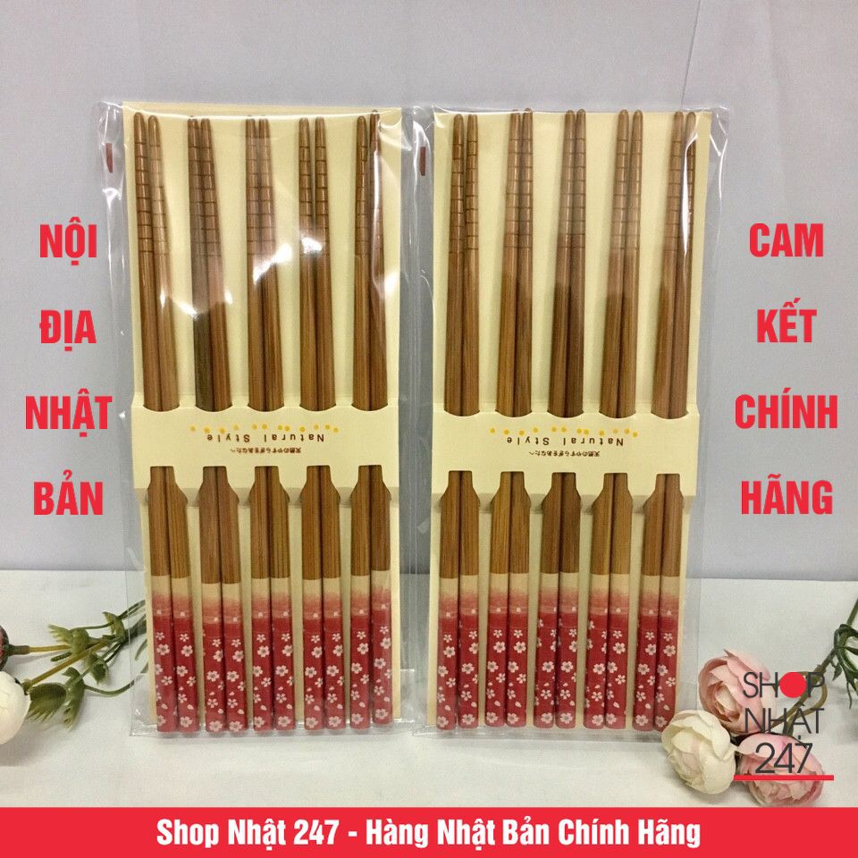 Set 5 đôi đũa hoa đỏ cao cấp nội địa Nhật Bản