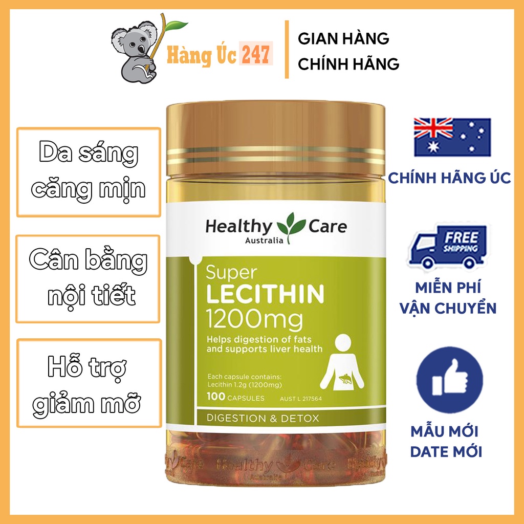 Mầm đậu nành Úc Healthy Care Super Lecithin 1200mg 100 viên hàng chính hãng nội địa mẫu mới Date dài