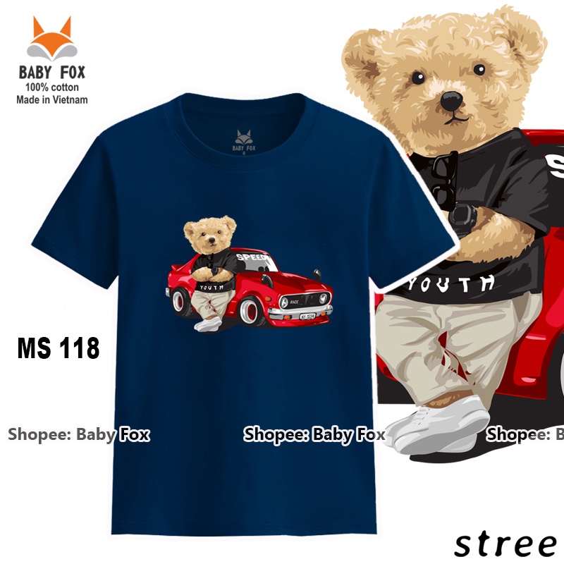 Áo thun bé trai 100% cotton loại tốt, áo phông thương hiệu BABY FOX size nhí, trung, đại  f