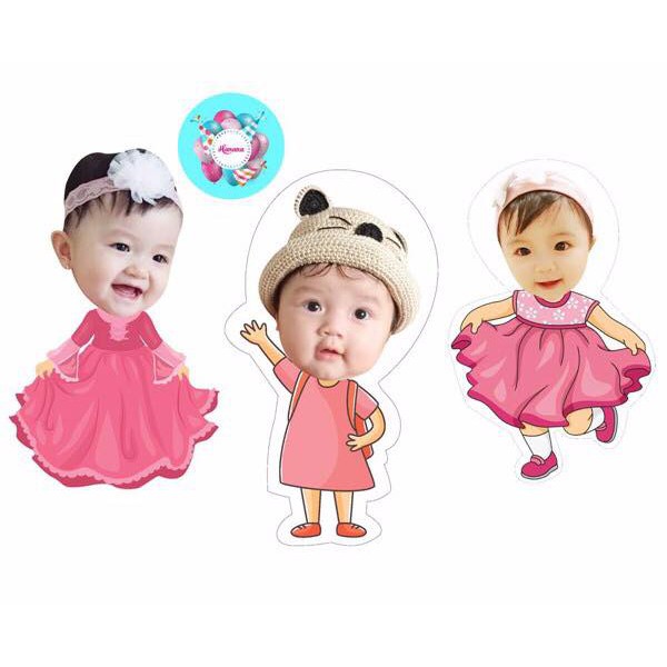 Chibi bé trai bé gái - trang trí tiệc sinh nhật thôi nôi đầy tháng - hàng thiết kế