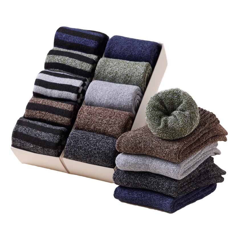 Set 5 Đôi Tất Cotton Dày Dặn Giữ Ấm Mùa Đông Cho Nam