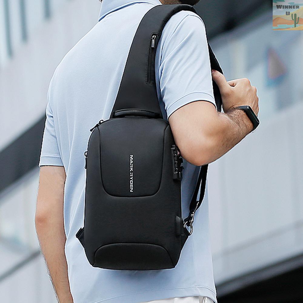 🏆WinnerYou MARK RYDEN TSA Lock Crossbody Men Bag Waterproof USB Charge Chest Pack Short Travel Messengers Chest Shoulder Bag Men