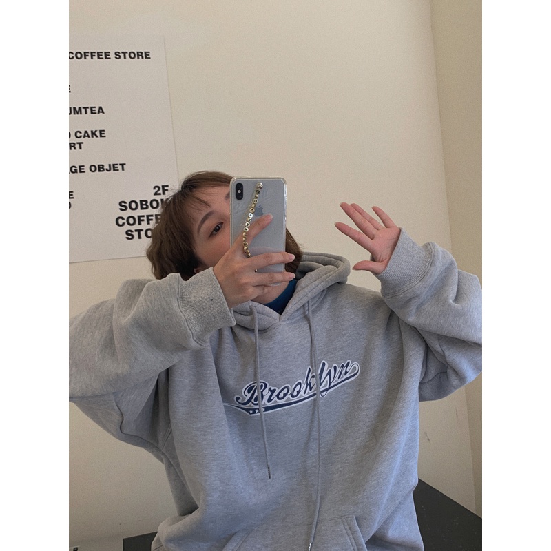Áo hoodie dài tay lót nhung dày dặn dáng rộng in chữ phong cách retro Hàn Quốc
 | BigBuy360 - bigbuy360.vn