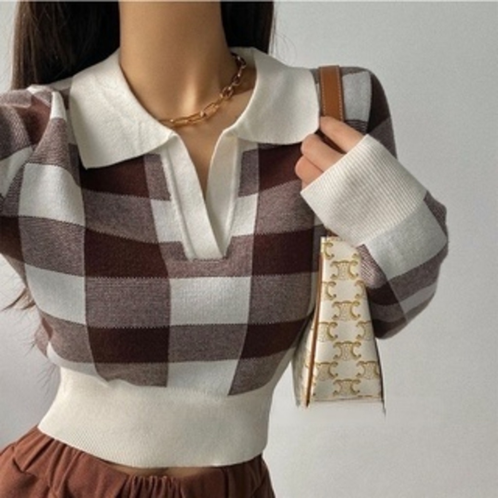 Áo Sweater Dệt Kim Cổ Polo Dáng Ôm Kẻ Sọc Kiểu Retro Thời Trang Mùa Thu Cho Nữ