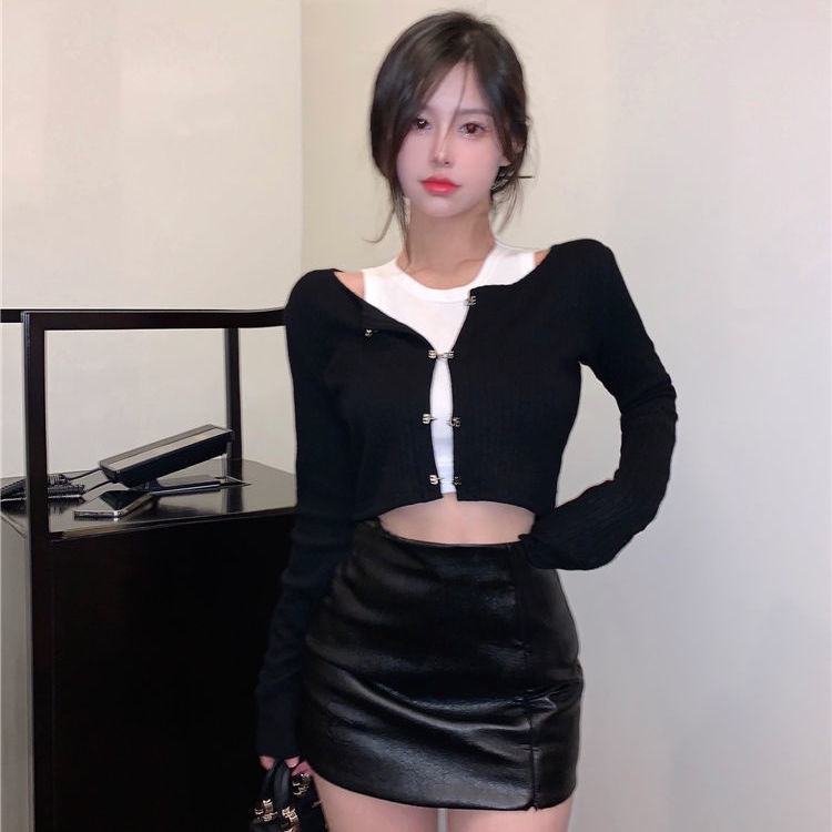 Set đồ COZOK gồm áo hai dây và áo khoác cardigan dệt kim tay dài dáng ôm trẻ trung quyến rũ dành cho nữ