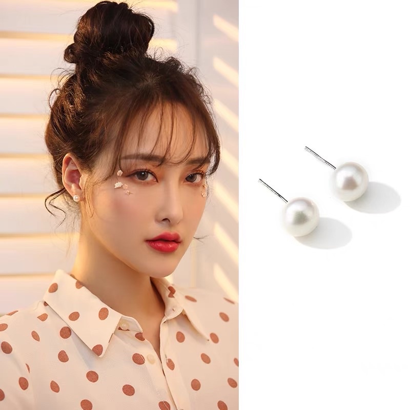 bông tai hạt châu hợp kim, khuyên tai đính hạt ngọc sang chảnh