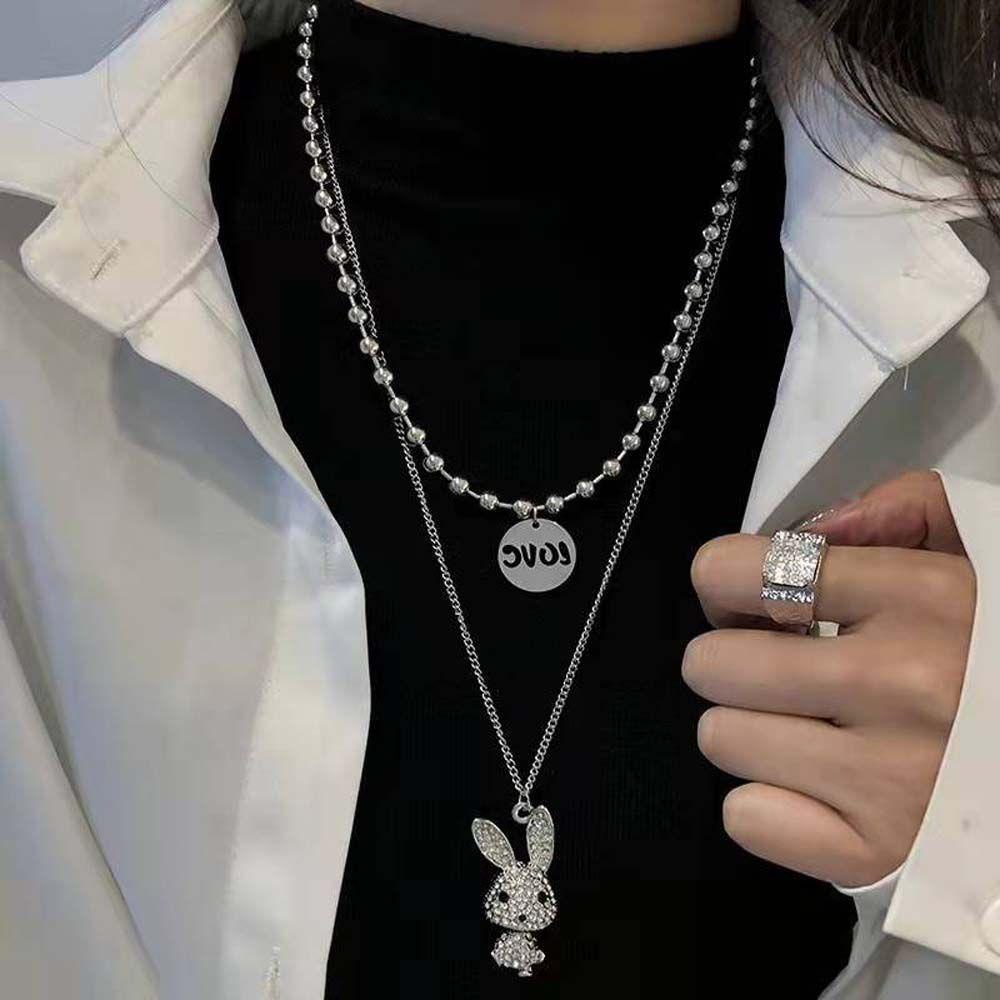 FORBETTER Vòng Cổ Choker Bằng Thép Titan Mặt Thỏ Hoạt Hình Màu Bạc / Vàng Phong Cách Punk Hip Hop Thời Trang Cho Nữ