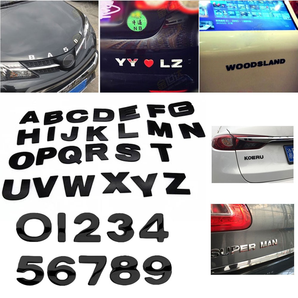 Hình dán kim loại hình chữ cái A-Z và 0-9 sử dụng trang trí xe hơi OM