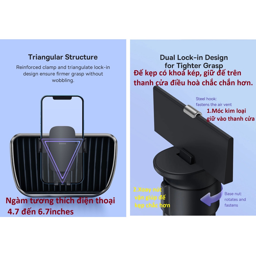 Giá đỡ điện thoại trên ô tô Baseus Metal Age 2, Kẹp điện thoại cửa gió kim loại chắc chắn