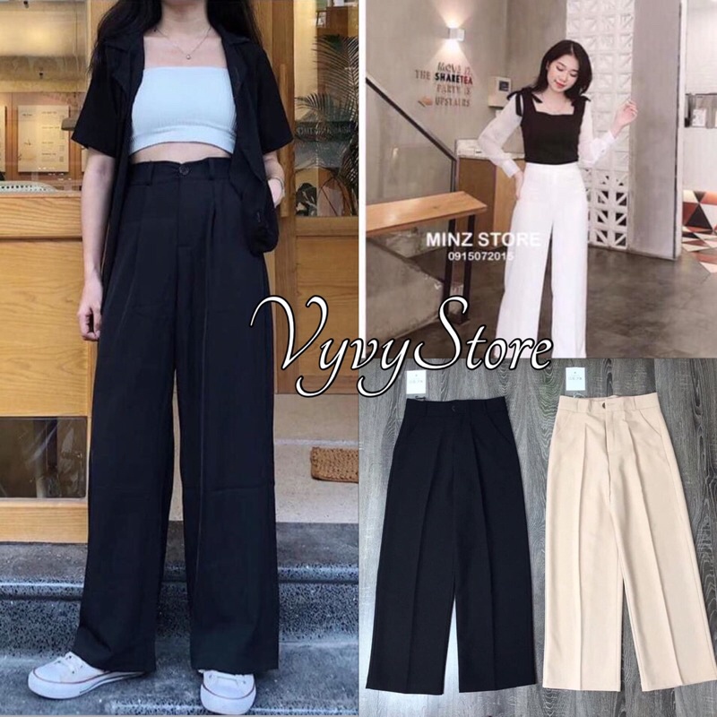 Quần Ống Sớ Cạp Khuy,Culottes suông ống rộng cạp cao ĐEN | TRẮNG | BE SIÊU HOT