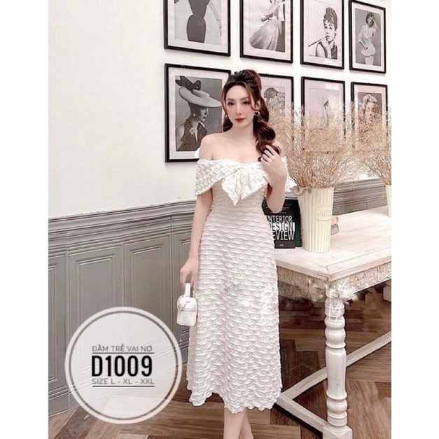 BIGSIZE NHUNG LÊ Đầm trễ vai nơ D1009