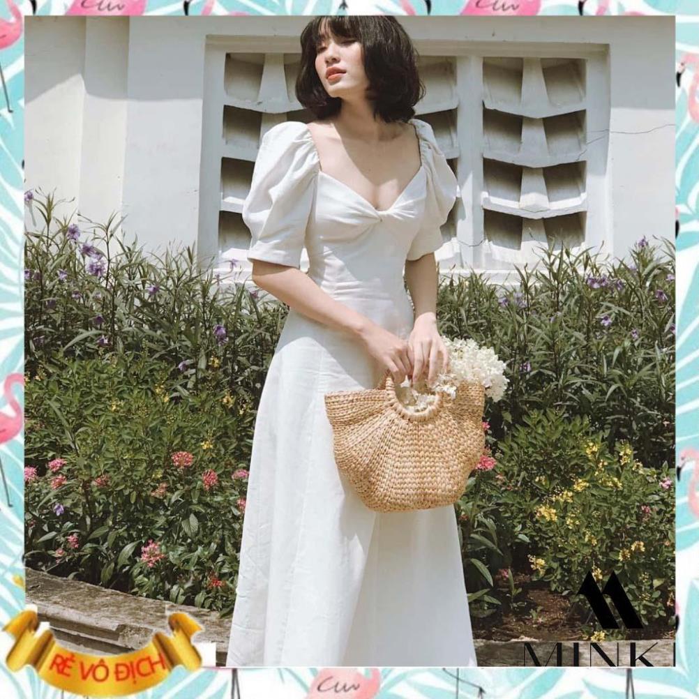 ĐẦM XÒE CỔ NƠ VINTAGE - CHẤT LIỆU KAKI NHẬP KHẨU - MÀU NÂU/ HỒNG VÀ TRẮNG SANG TRỌNG _MÃ_EX