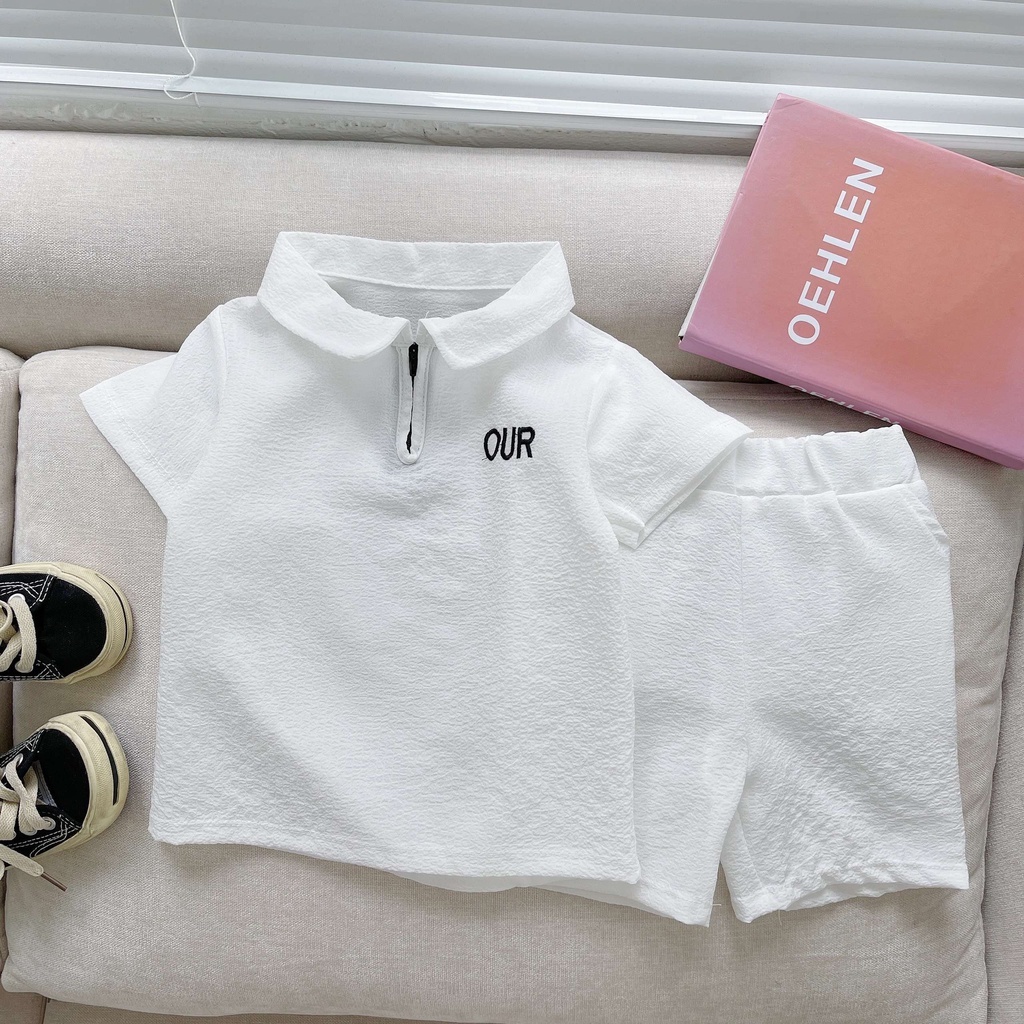 Quần áo cho bé trai chất đũi xốp OUR cổ bẻ có khóa cổ chất mềm mát bé trai bé gái mùa hè từ 9-24kg- BINBON KIDS