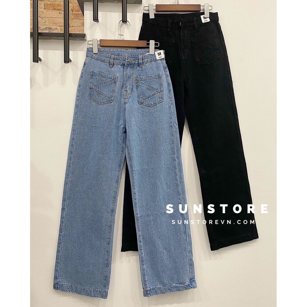 Quần jeans culottes form suông dài 2 túi trước 2 màu đen và xanh denim Jeme Jeans