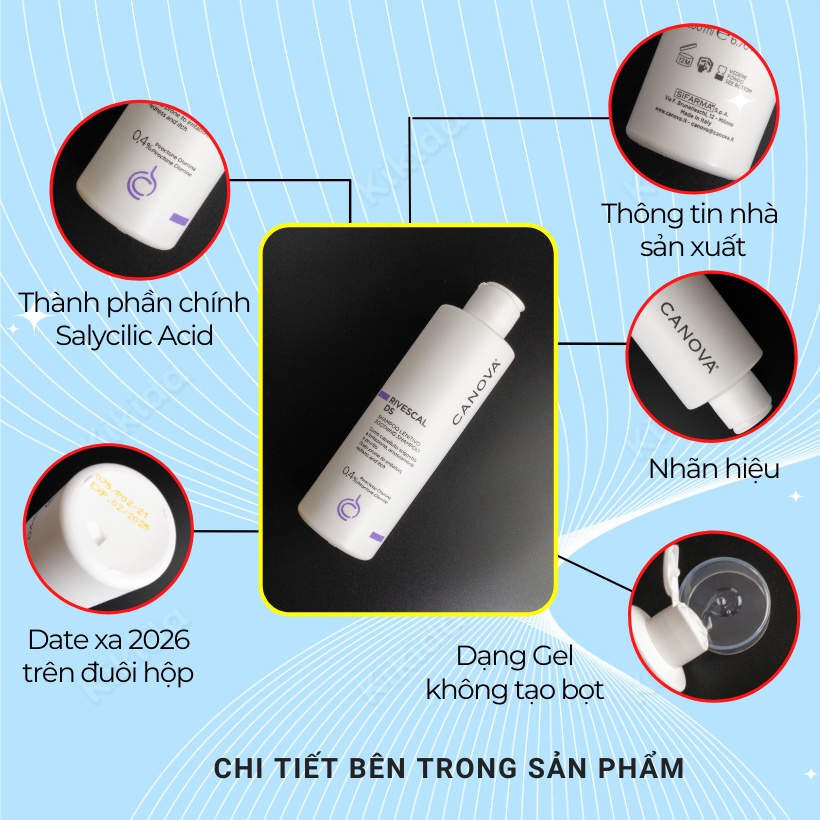 Dầu gội sạch Gàu Nấm bong tróc kích ứng CANOVA 200ml làm dịu nhẹ da đầu - Nhập ITALY