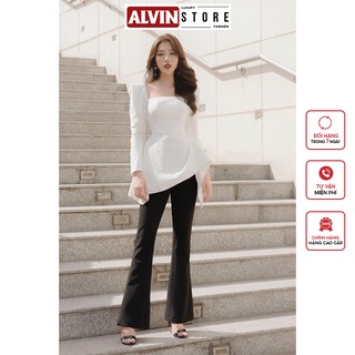 Set Áo Quần Kiểu Nữ Cổ Vuông Tay Phồng Dài Kết Hợp Quần Ống Rộng Alvin Store 2849