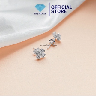 Bông tai nữ bạc ta THJ-Bông tai cỏ 4 lá nhỏ xinh đính đá