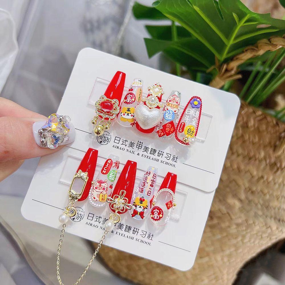 Miếng Dán Trang Trí Móng Tay 5D DIY Hình Đầu Hổ Phong Cách Trung Hoa Mừng Năm Mới