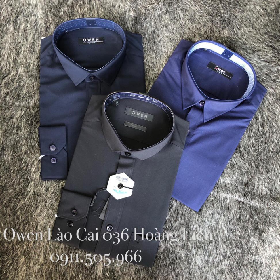 Sale Chính Hãng OWEN - Áo sơ mi ngắn Owen regular fit màu xanh đen - Áo sơ mi dài tay AR68082 hot 🌺 neww * ! %