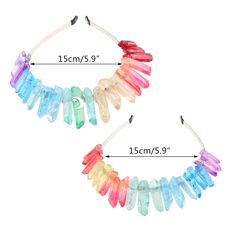 Flgo Băng Đô Cài Tóc Hình Vương Miện Đính Đá Thạch Anh Màu Cầu Vồng Thủ Công Phong Cách Bohemian Dân Tộc