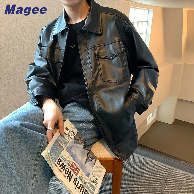 Magee Áo Khoác Da Dáng Rộng Phong Cách retro Hàn Quốc Cho Nam