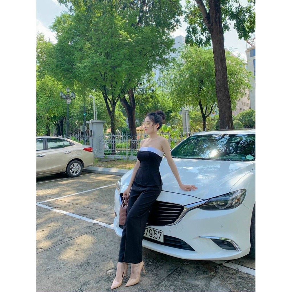 Set Bộ Áo Cúp Ngực Xẻ Tà Và Quần Dài Rose Fashion