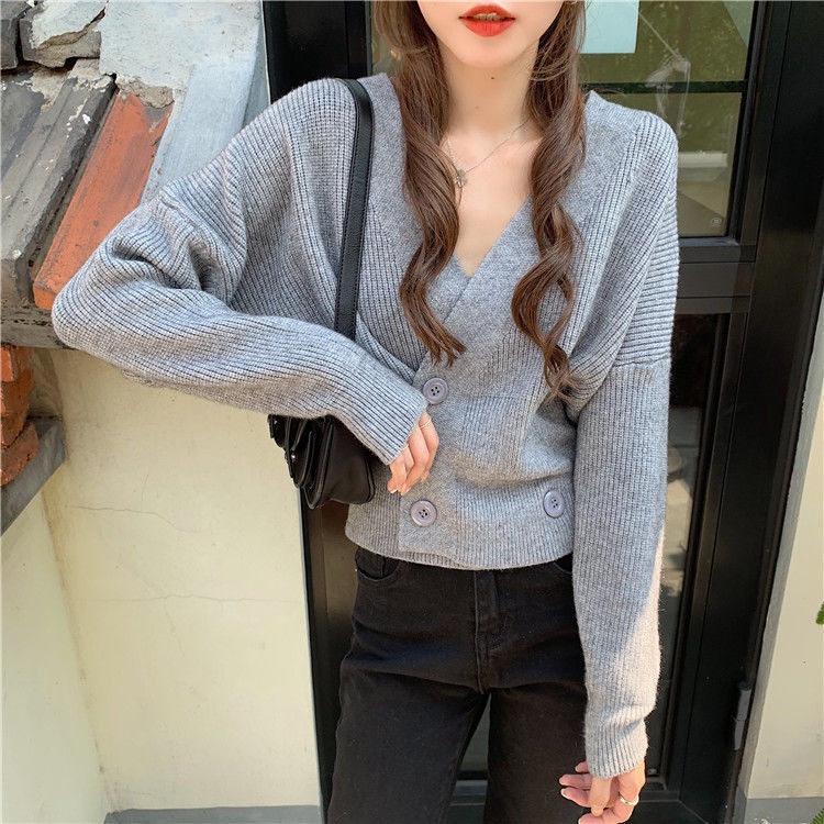 Áo Sweater Dệt Kim Cổ Chữ V Dáng Rộng Thiết Kế Mới Đơn Giản Thời Trang Mù