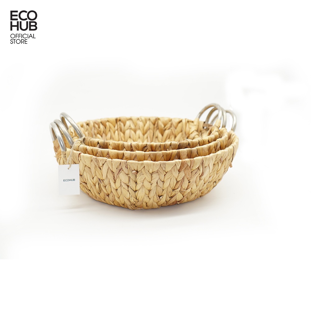 Giỏ lục bình đựng đồ khung sắt ECOHUB có tay cầm (Water Hyacinth Basket With Handle)