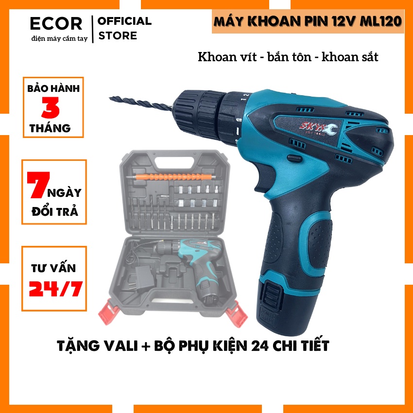 Máy khoan Pin mini 12v ML120 trang bị đèn led + 18 cấp trượt, Máy khoan bắn vít, bắn tôn | Tặng bộ phụ kiện 24 chi tiết