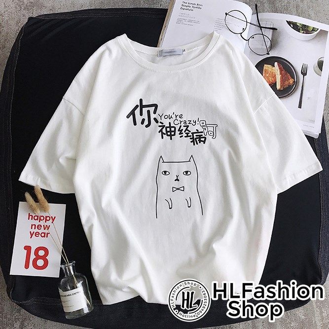 Áo thun tay lỡ form rộng Mèo meo meo Craxy Hàn Quốc, áo phông form rộng size HLFashion