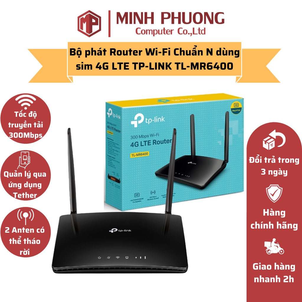 Bộ phát Router Wi-Fi Chuẩn N dùng sim 4G LTE TP-LINK TL-MR6400 Tốc Độ 300Mbps | BigBuy360 - bigbuy360.vn