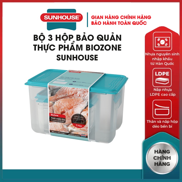 Bộ 4 hộp nhựa bảo quản thực phẩm Sunhouse Biozone