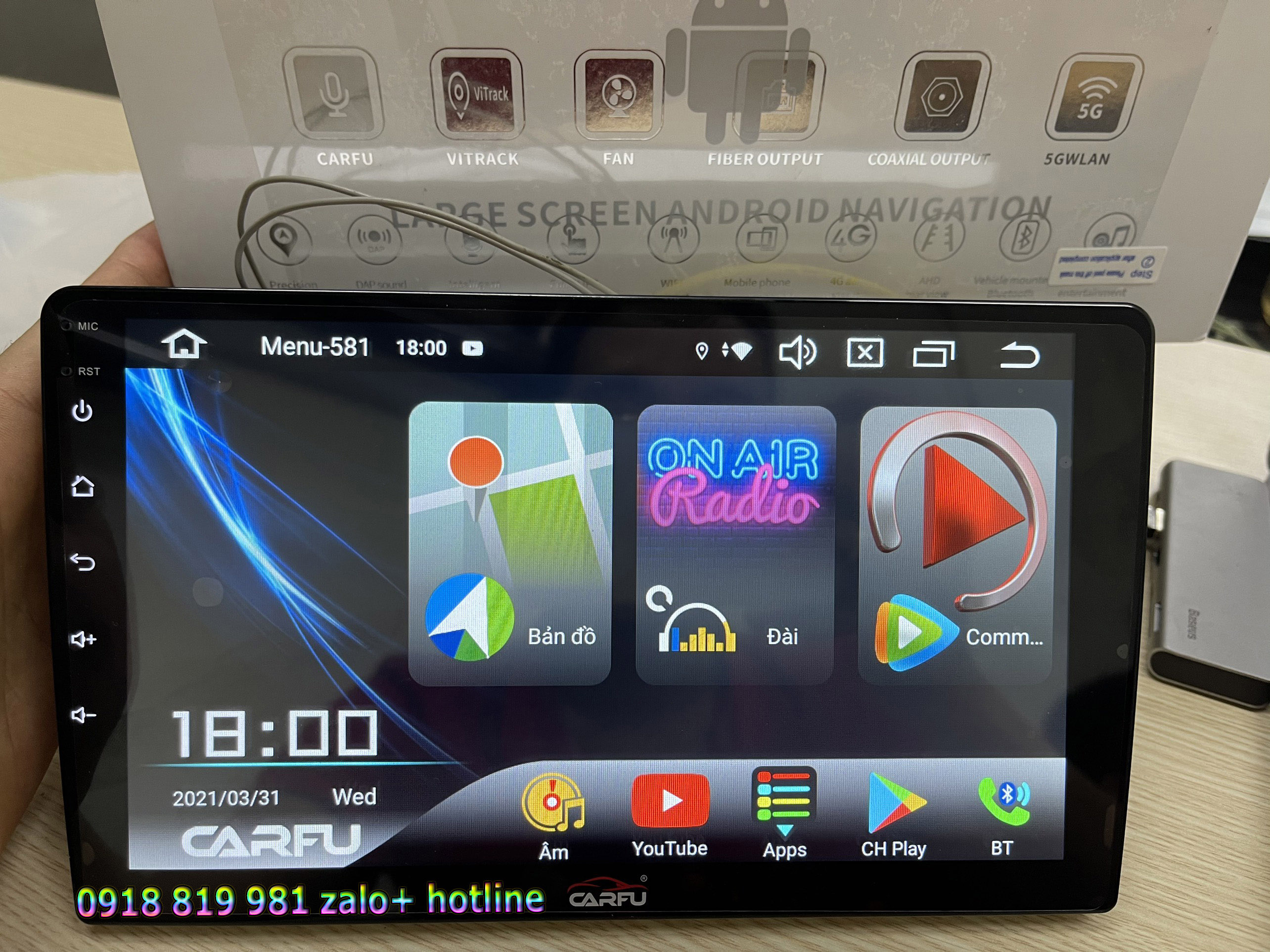 Màn Hình Android Carfu 9 inch Ram 3GB, chip 8 nhân 1.8ghz,Android 10.0, âm thanh DSP. Tặng bản đồ dẫn đường Vietmap
