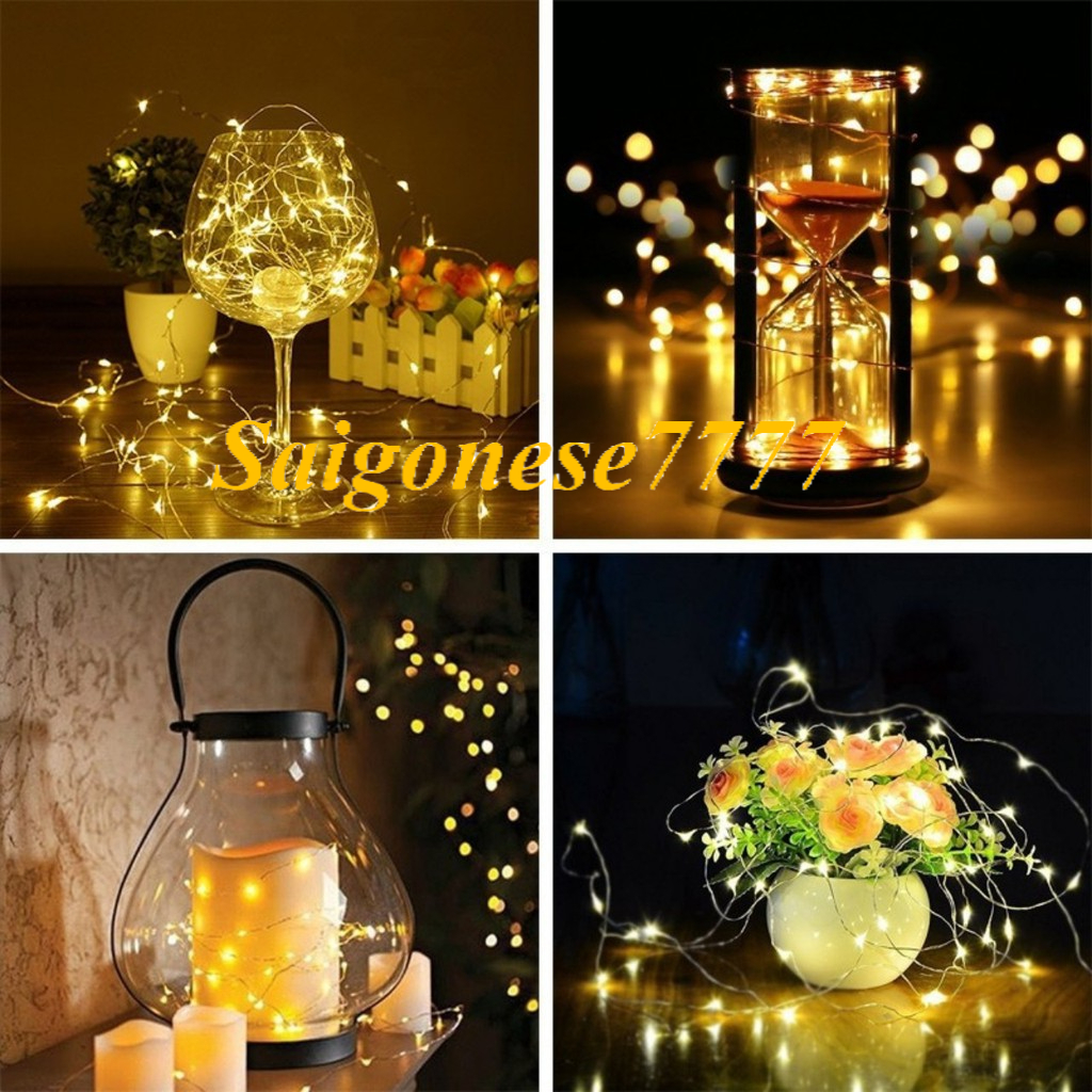 (Tặng Kèm Pin) Dây Đèn Led Đom Đóm Fairy Light Trang Trí Decor Quấn Cây Noel Lễ Tết Chỉnh Đèn Chớp Nháy/Đứng Yên