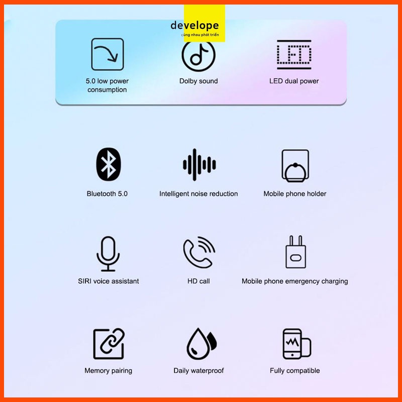 Tai Nghe Bluetooth 5.0 - Tai Nghe Cảm Ứng Kết Nối Không Dây F9 - DEVELOPE