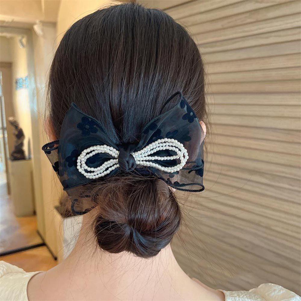 Kẹp Tóc Đuôi Ngựa Bằng Vải Organza Hình Hoa Phong Cách Vintage Hàn Quốc Cho Nữ
