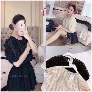Áo Sơ mi chấm Bi tay Bồng siêu xinh