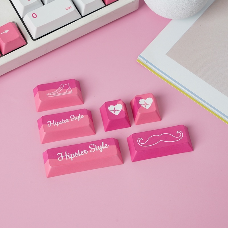 Bộ Keycap Hipster Pink 133 Phím Chất Liệu PBT Cherry Profile in Dye Sub 5 mặt lắp được nhiều layout