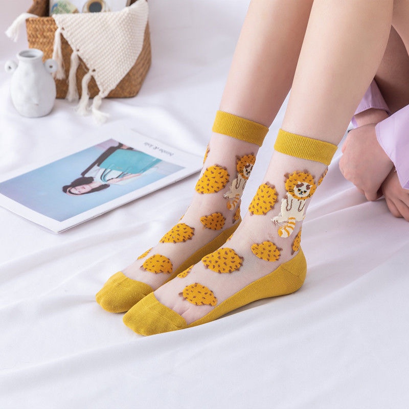 TIAN TIAN Tất nữ cao cấp Vớ thủy tinh mỏng trong suốt họa tiết hoa trái cây phong cách Nhật Bản cho nữ