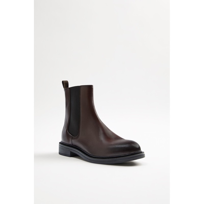 Giày boots cổ cao Zara authentic BROWN LEATHER ANKLE