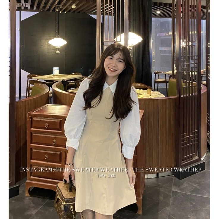 [HÀNG SẴN]VÁY-ĐẦM KAKI PHỐI SƠMI “FEDORA” SIÊU TIỂU THƯ