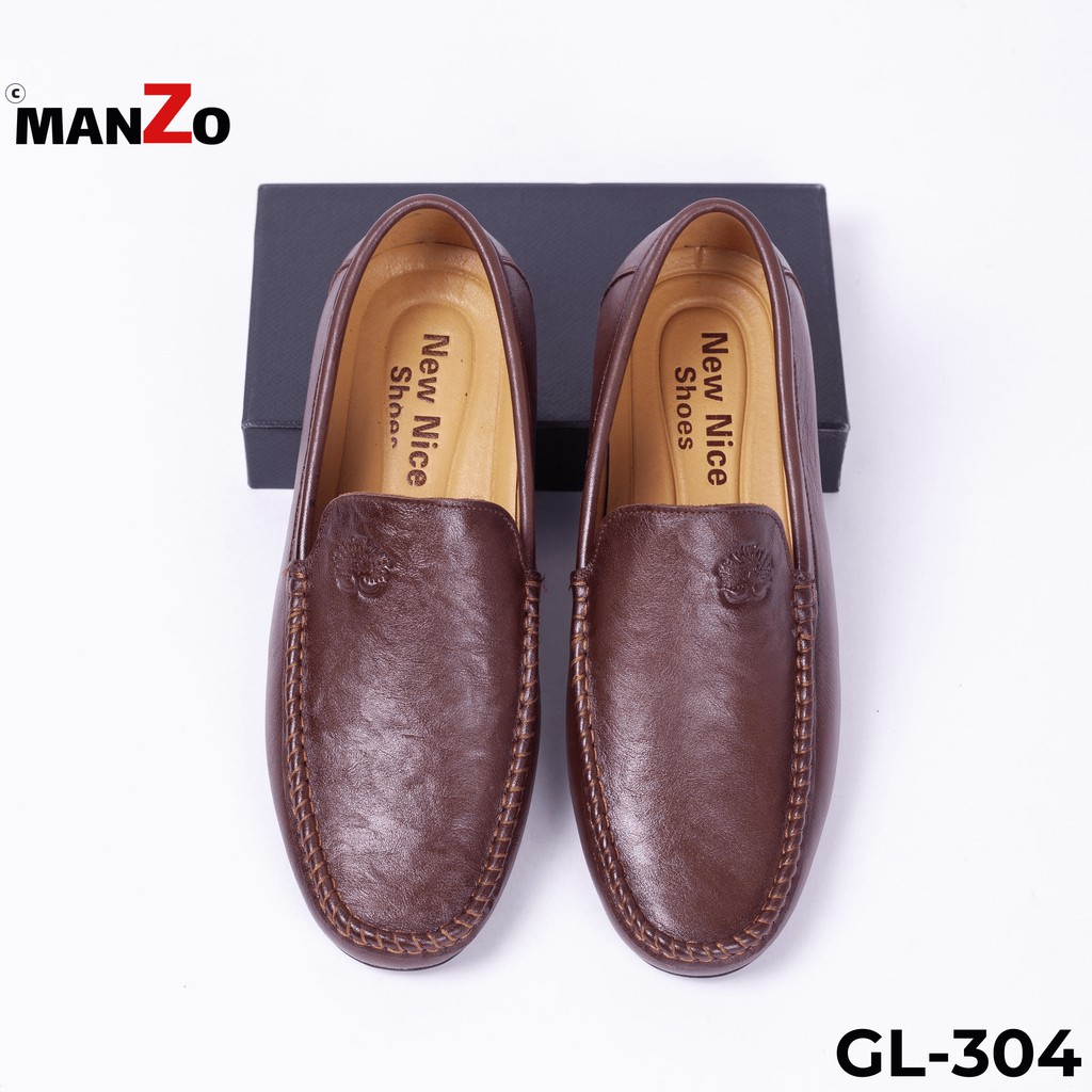 Giày mọi nam da bò cao cấp màu đen dành cho dân công sở Manzo GL304