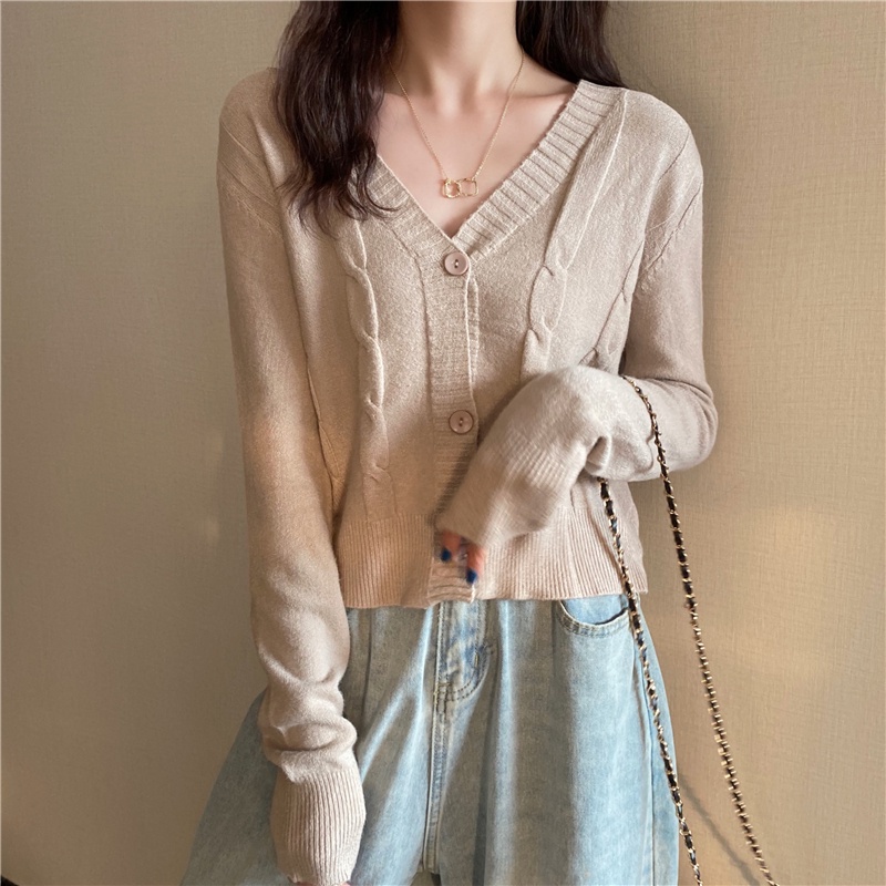 Áo Cardigan Dệt Kim Cổ Chữ V Dáng Ôm Thời Trang Hàn Quốc Cho Nữ