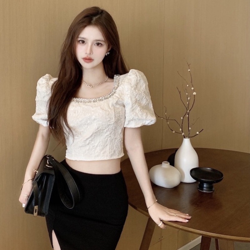 Áo Ngắn Đính Kim Cương Cổ Điển Quyến Rũ Thời Trang Mùa Hè Cho Nữ