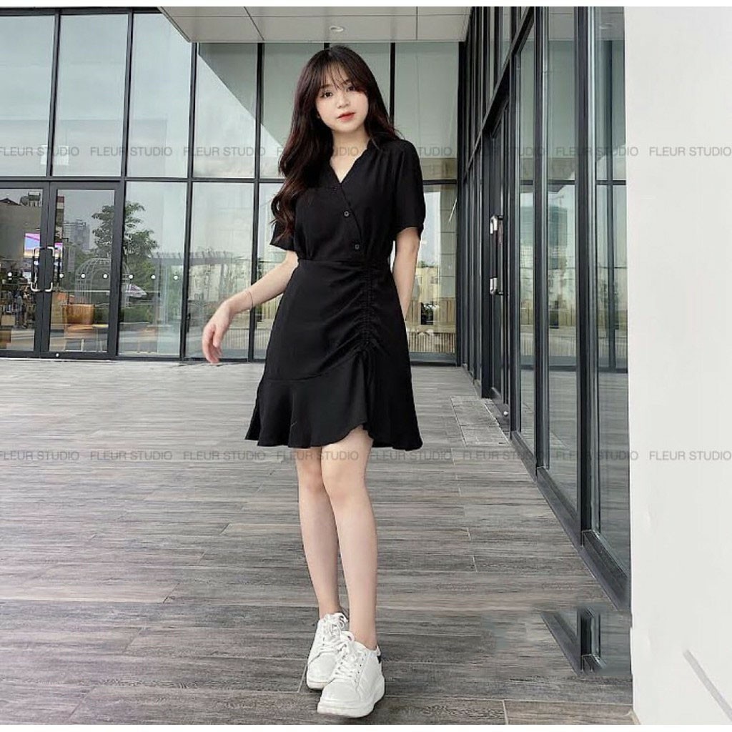 Đầm Big Size Thiết Kế Lotifas đầm đen rúm hông rút dây cho người béo mập từ 55-95kg