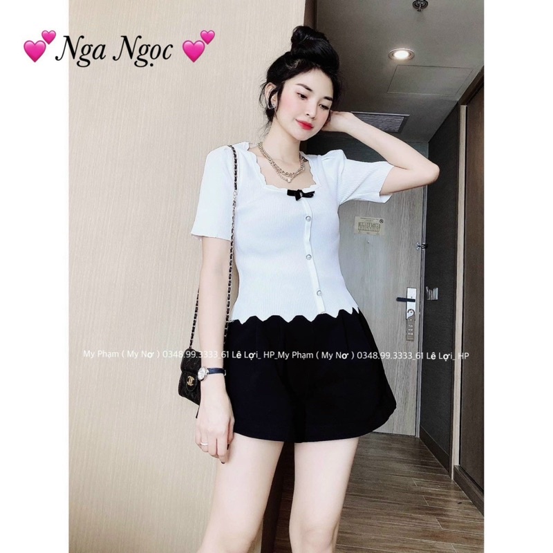 Áo len cổ vuông lượn sóng | BigBuy360 - bigbuy360.vn