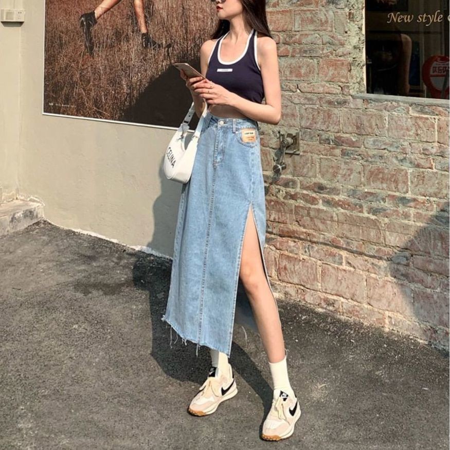 Chân Váy Denim Dài Xẻ Tà Thời Trang Hè 2021 Cho Nữ | BigBuy360 - bigbuy360.vn