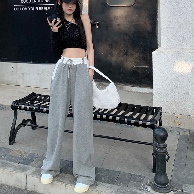 Quần dài SUXI lưng cao ống rộng có dây rút thời trang mùa thu mới dành cho nữ