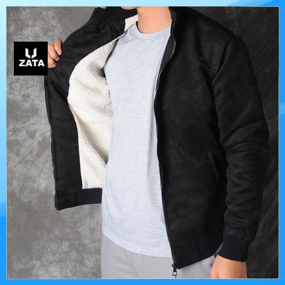Áo khoác nam bomber da lộn form rộng lót lông mùa đông 4 màu cực chất - Zata AK02